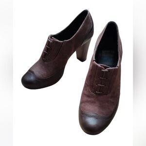 CAMPER Spain Brown Suede Leather Lace Up Wooden High Heel Bootie, EU 37, US 7